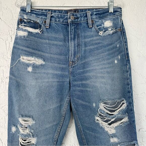 ABERCROMBIE Annie High Rise Girlfriend Distressed Jeans Womens 29 Frayed Hem - Picture 3 of 11